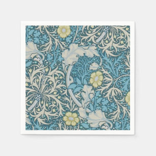 William Morris,art nouveau pattern, seaweed,blue,f Napkins