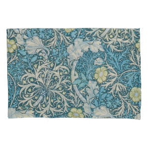 William Morris,art nouveau pattern, seaweed,blue,f Pillow Case
