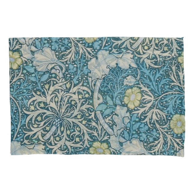 William Morris,art nouveau pattern, seaweed,blue,f Pillow Case (Front)