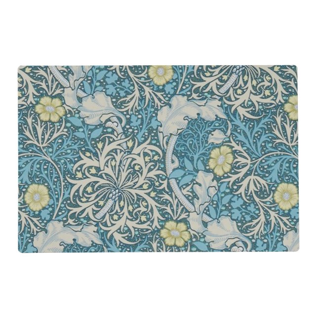 William Morris,art nouveau pattern, seaweed,blue,f Placemat (Front)