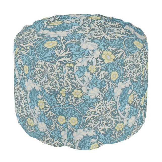 William Morris,art nouveau pattern, seaweed,blue,f Pouf (Angled Front)