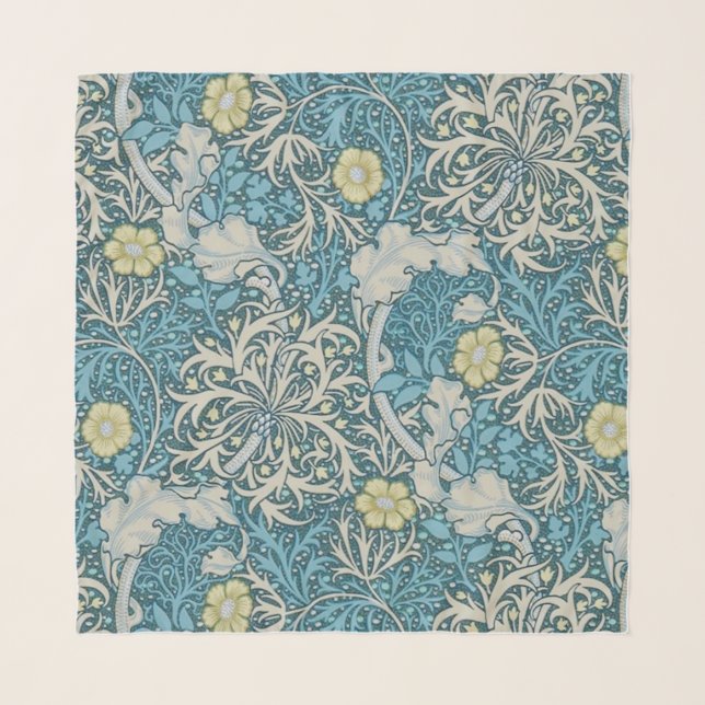 William Morris,art nouveau pattern, seaweed,blue,f Scarf (Front)