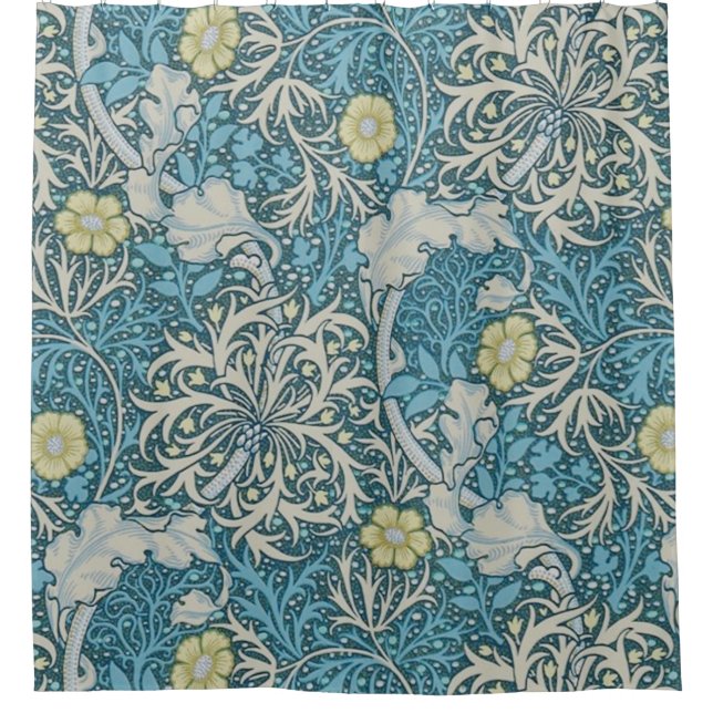 William Morris,art nouveau pattern, seaweed,blue,f Shower Curtain (Front)
