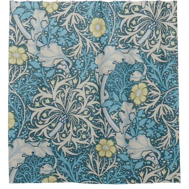 William Morris,art nouveau pattern, seaweed,blue,f Shower Curtain (Front)