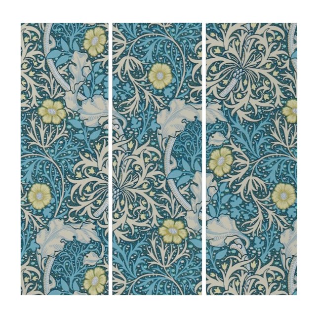 William Morris,art nouveau pattern, seaweed,blue,f Triptych (Front)