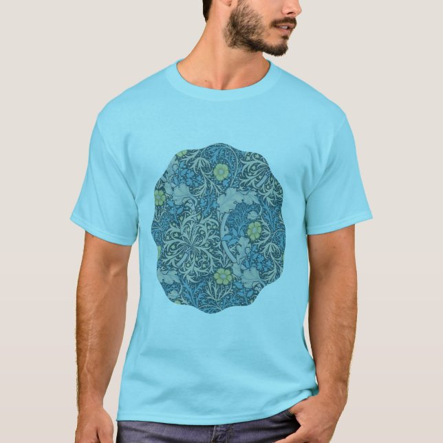 William Morris,art nouveau pattern, seaweed,blue, T-Shirt (Front)