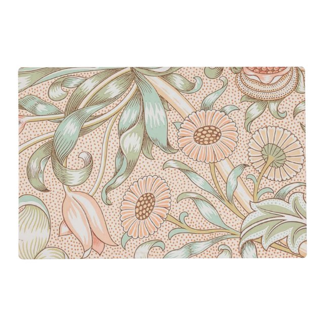 William Morris - Art Nouveau Peach Pink Flowers Placemat (Front)
