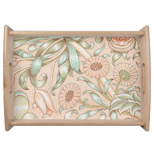 William Morris - Art Nouveau Peach Pink Flowers Serving Tray