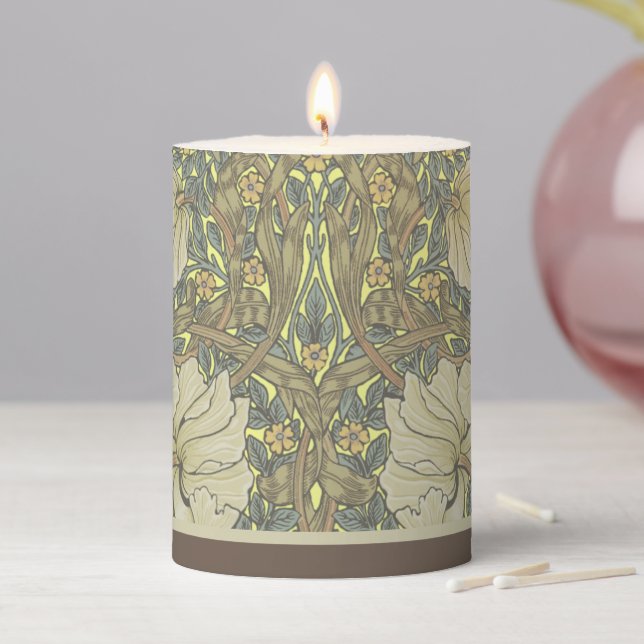 William Morris Art Nouveau Pimpernel Flowers Pilla Pillar Candle (In Situ)