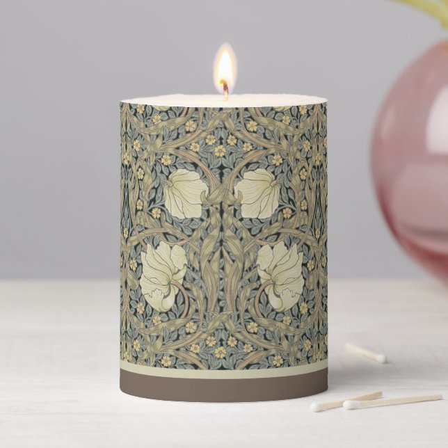 William Morris Art Nouveau Pimpernel Flowers Pillar Candle (In Situ)