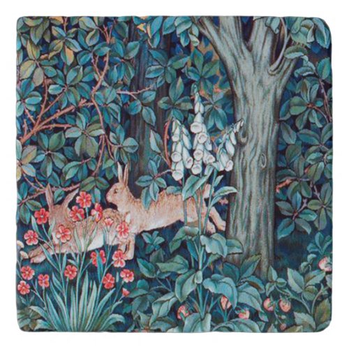 William Morris Art Nouveau Rabbit in The Forest Trivet