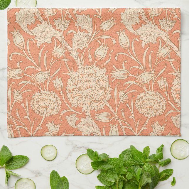 William Morris - Art Nouveau Wild Tulips - Peach Kitchen Towel (Folded)