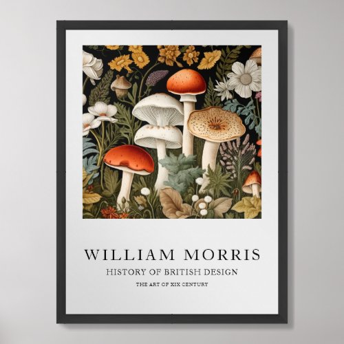 William Morris art vintage mushrooms dusty green Framed Art