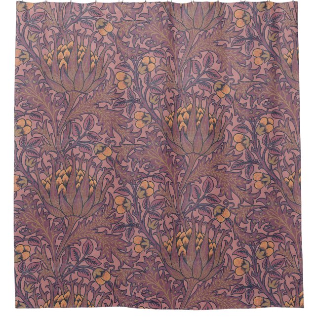 William Morris Artichoke Wine and Gold Shower Curtain (Front)