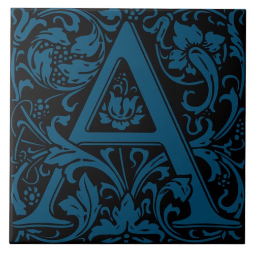 William Morris Arts and Crafts Monogram Letter A Ceramic Tile