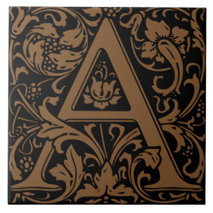 William Morris Arts and Crafts Monogram Letter A Ceramic Tile