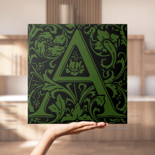 William Morris Arts and Crafts Monogram Letter A Ceramic Tile