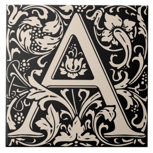 William Morris Arts and Crafts Monogram Letter A Ceramic Tile