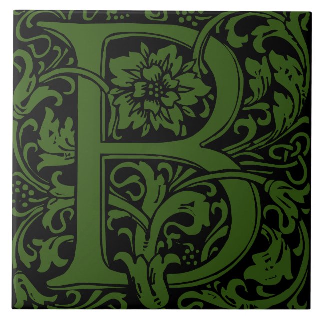 William Morris Arts and Crafts Monogram Letter B Ceramic Tile (Front)