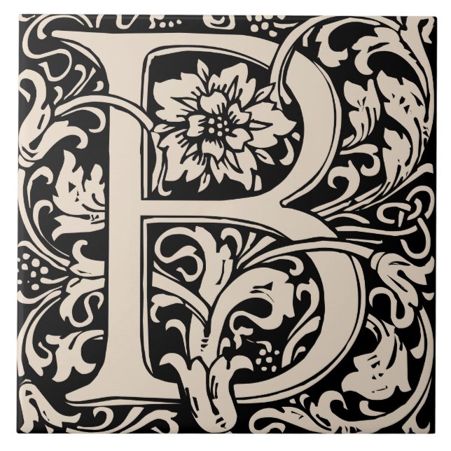 William Morris Arts and Crafts Monogram Letter B Ceramic Tile (Front)