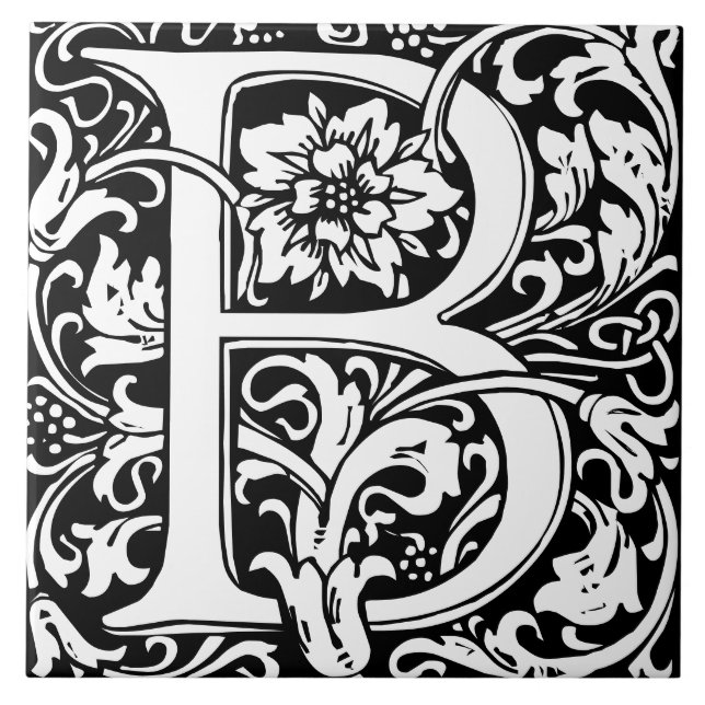 William Morris Arts and Crafts Monogram Letter B Ceramic Tile (Front)