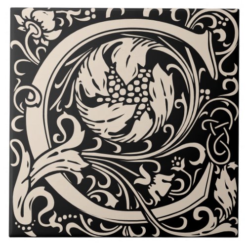 William Morris Arts and Crafts Monogram Letter C Ceramic Tile
