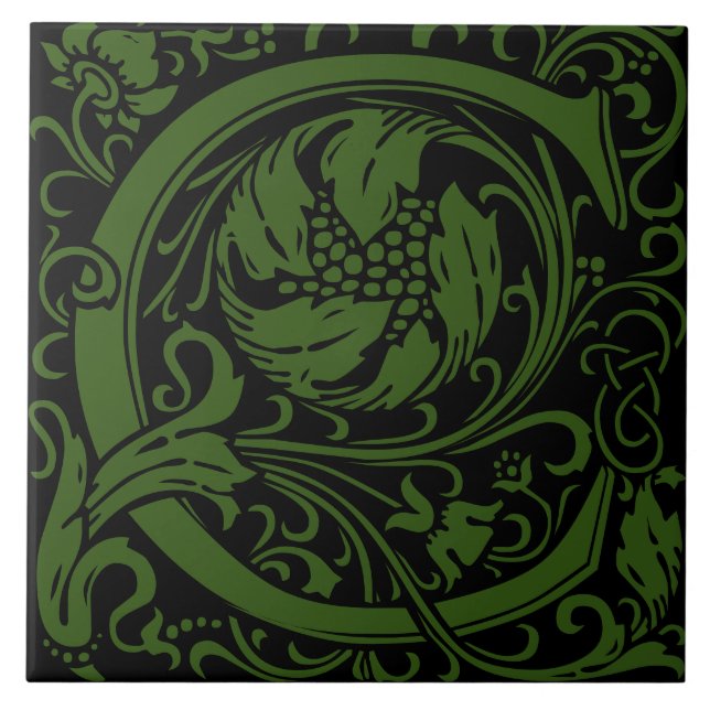 William Morris Arts and Crafts Monogram Letter C Ceramic Tile (Front)