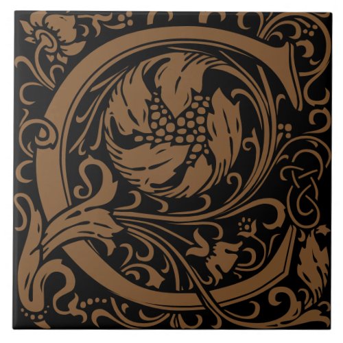 William Morris Arts and Crafts Monogram Letter C Ceramic Tile