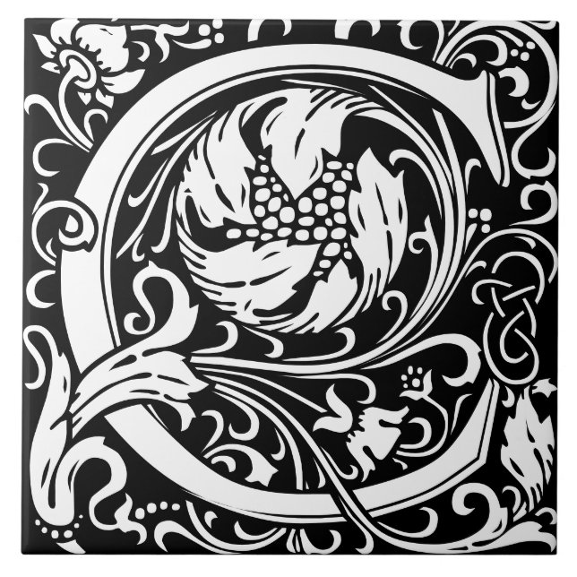 William Morris Arts and Crafts Monogram Letter C Ceramic Tile (Front)