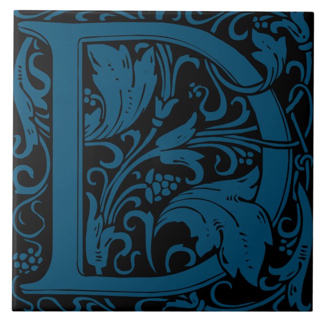 William Morris Arts and Crafts Monogram Letter D Ceramic Tile (Front)