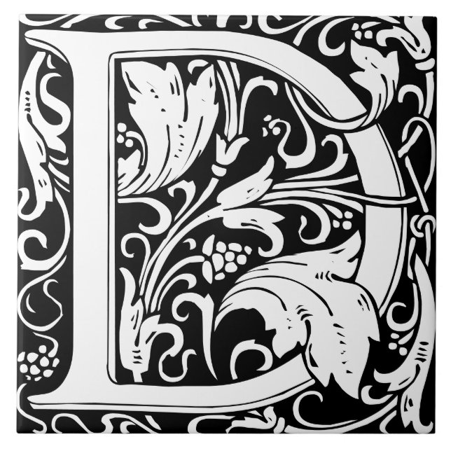 William Morris Arts and Crafts Monogram Letter D Ceramic Tile (Front)