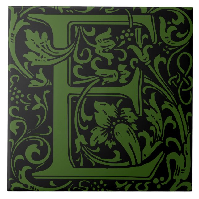 William Morris Arts and Crafts Monogram Letter E Ceramic Tile (Front)