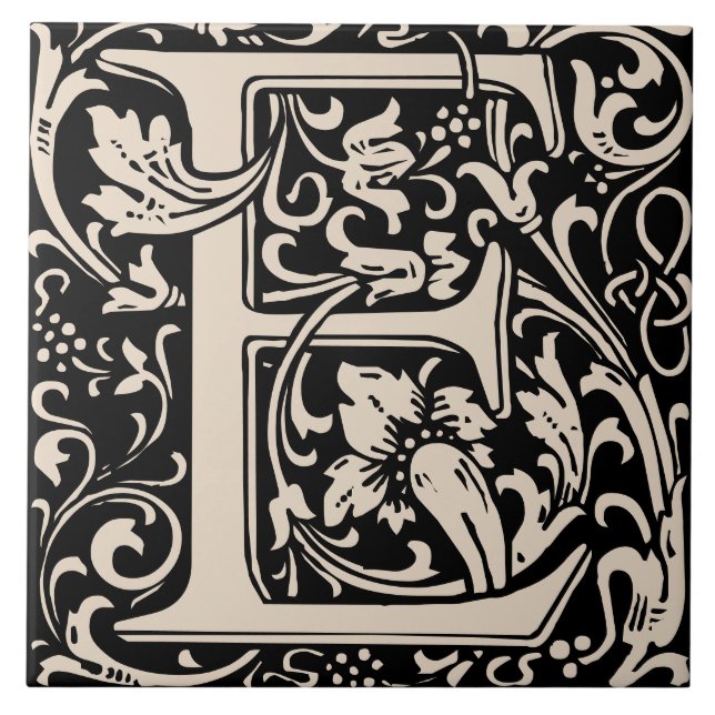William Morris Arts and Crafts Monogram Letter E Ceramic Tile (Front)
