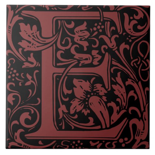 William Morris Arts and Crafts Monogram Letter E Ceramic Tile