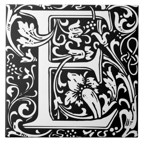 William Morris Arts and Crafts Monogram Letter E Ceramic Tile