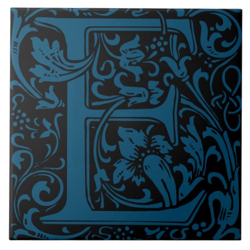 William Morris Arts and Crafts Monogram Letter E Ceramic Tile