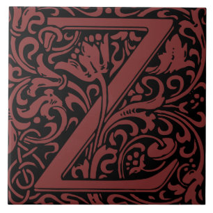 William Morris Arts and Crafts Monogram Letter Z Ceramic Tile