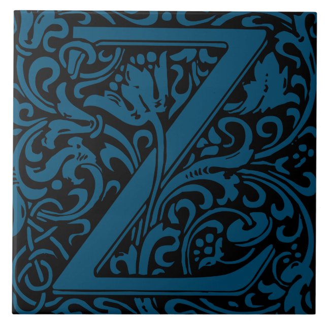 William Morris Arts and Crafts Monogram Letter Z Ceramic Tile (Front)