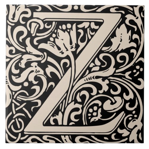 William Morris Arts and Crafts Monogram Letter Z Ceramic Tile