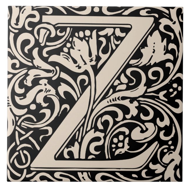 William Morris Arts and Crafts Monogram Letter Z Ceramic Tile (Front)