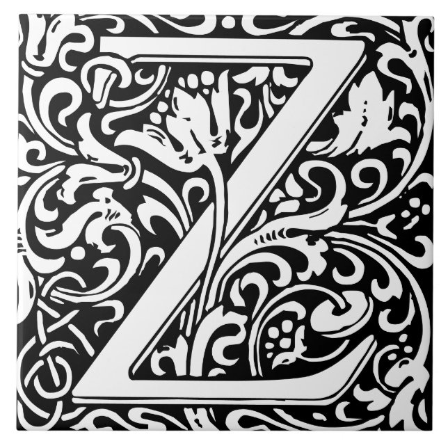 William Morris Arts and Crafts Monogram Letter Z Ceramic Tile (Front)