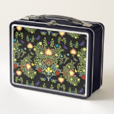 Preppy Blue Orange Hippie Flower Pattern Metal Lunch Box