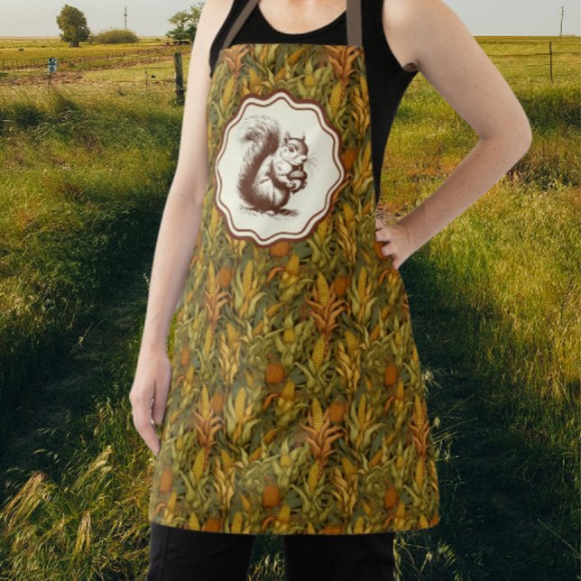 William Morris Autumn Corn Squirrel Retro  Apron (Fun squirrel and corn apron!)