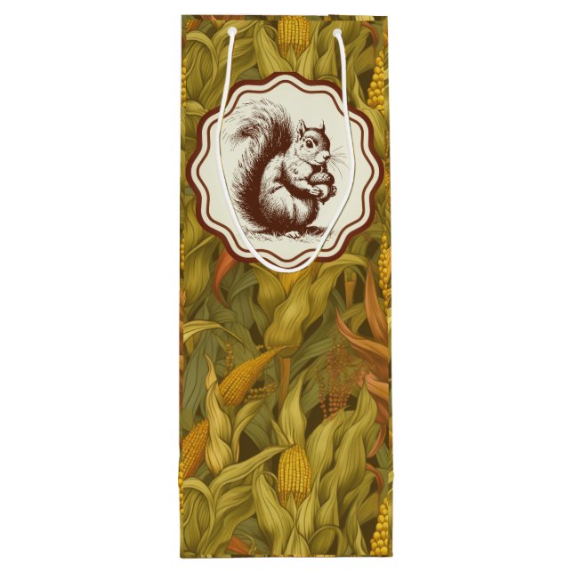 William Morris Autumn Corn Squirrel   Wine Gift Bag (Back)