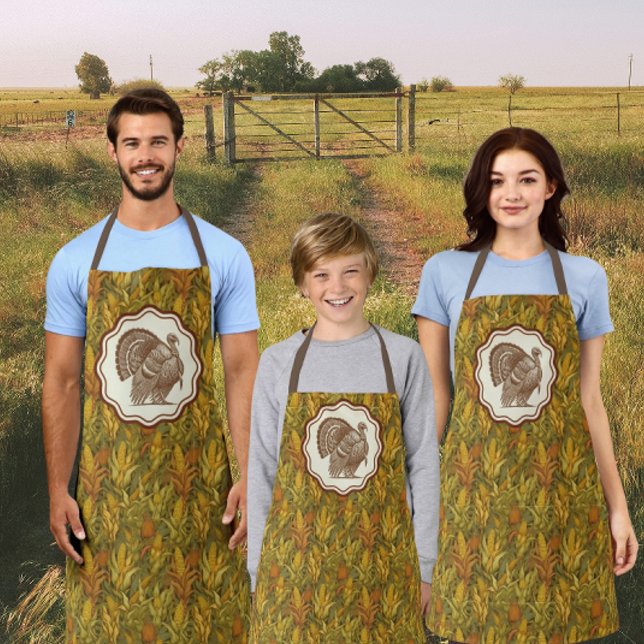 William Morris Autumn Corn Turkey Retro  Apron (Make it a family affair!)