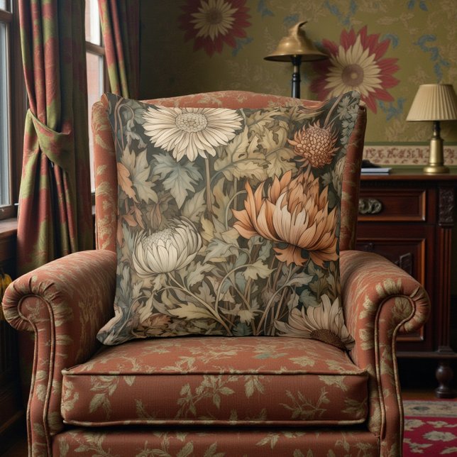 William Morris Autumn Floral Throw Pillow (Creator Uploaded)