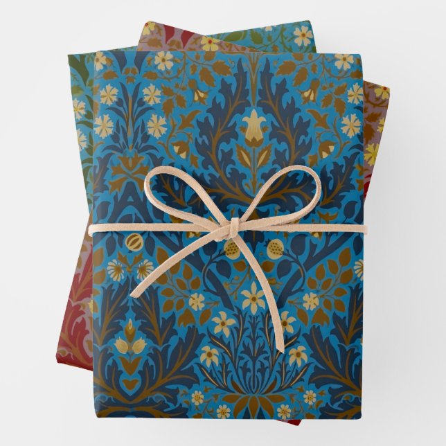 William Morris Autumn Flowers Pattern Wrapping Paper Sheets (In situ)