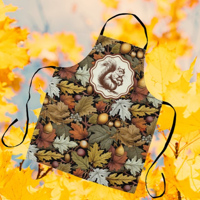 William Morris Autumn Leaves with Squirrel Retro  Apron (Autumn leaves and squirrel )