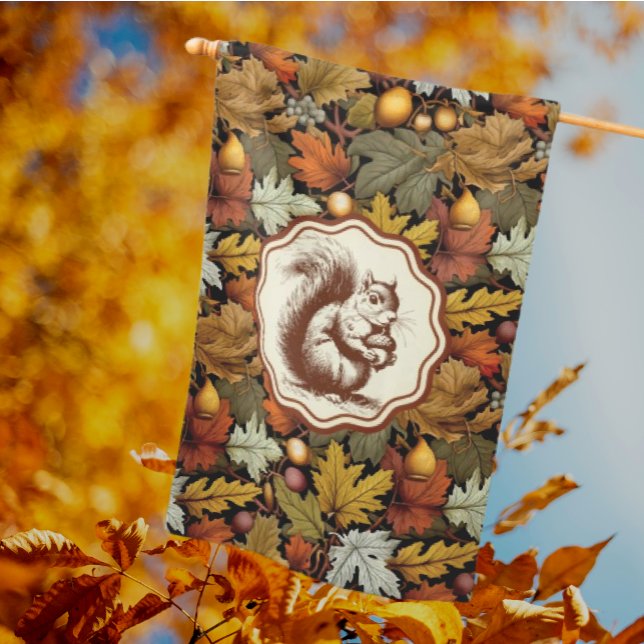 William Morris Autumn Leaves with Squirrel Retro  House Flag (Too cute!)