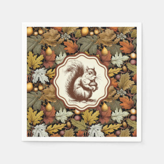 William Morris Autumn Leaves with Squirrel Retro Napkins
